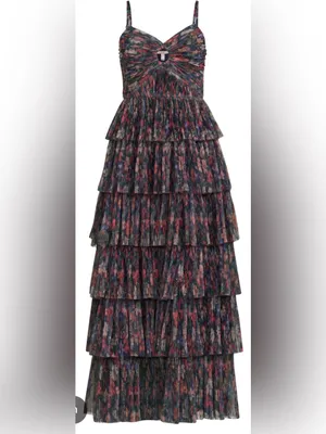 NEW Hutch Rosey Floral Tiered Navy Multi Tropical Garden Gown Sz 2 thumbnail 3