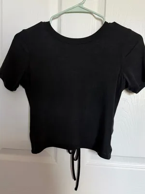 Lululemon Open Back-Tie Short Sleeve Training Top Black Graphite Yoga Tee 2 thumbnail 3