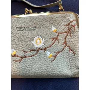 Forever Lonny Floral Embroidered Crossbody Wallet Bag Grey with Gold Hardware thumbnail 2