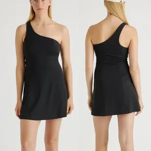 Quince Ultra-Form One-Shoulder Active Exercise Dress Black Sz Small Bra thumbnail 2
