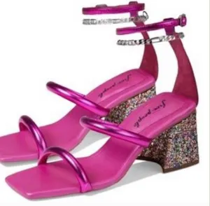 Free People Parker Hot Pink Chain Square Toe Heels thumbnail 5