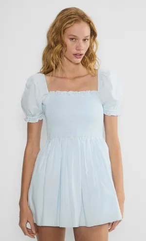 Aritzia’s Sunday Best Tessa Poplin Puff Sleeve Smocked Square Neck Mini Dress thumbnail 1
