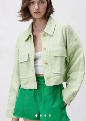 ZARA Light Green Denim Jacket thumbnail 1