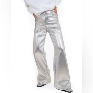 LAAGAM Metallic Wide Leg High‎ Rise Pants NWT Size XXS thumbnail 3