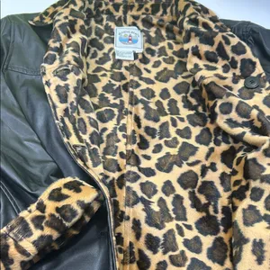 Leopard Print Lined Black Bomber Jacket Size L thumbnail 11