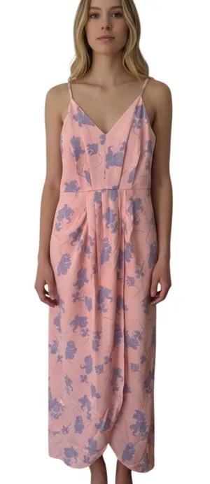 NWOT Chelsea 28 Pink Tulip Hem Floral Print Maxi Dress Size Small thumbnail 1