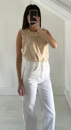 J.Crew Cotton Poplin Ruffle-Trim Top in Rose Vines Size M Retail $80 thumbnail 1