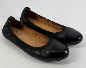 Josef Seibel Size 40 Black Leather Cap Toe Ballet Flats Double Air‎ Reaction thumbnail 1