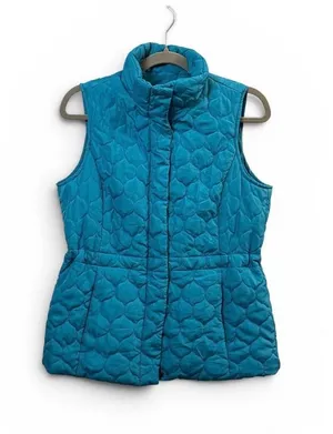 IZOD Women’s Quilted Puffer Vest Blue Teal Snap Front Mock Neck Size Small S thumbnail 1
