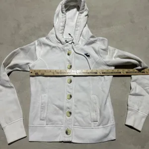 Vintage Abercrombie & Fitch Women's White Y2K 90s Hoodie SZ Small Marks* 2000s thumbnail 3