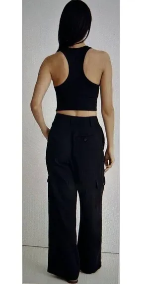 Madewell Womens Wide Leg Linen Blend Cargo Pants in True Black Size 6 thumbnail 2