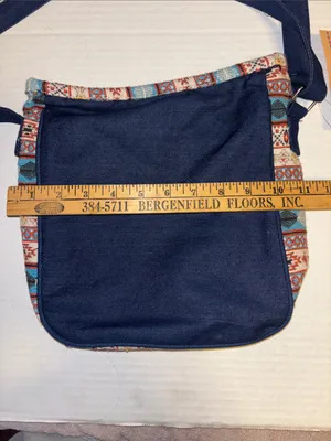 Canyon Sky Blue Denim Bag With Southwestern Embroidery Along Edges Multicolored thumbnail 7