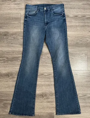 HM & Denim Women Jeans 29x30 High‎ Waist Mini Flare Medium Wash Blue Cotton Boho thumbnail 1