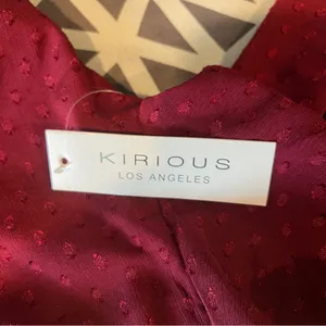 Kirious LA Burgundy Swiss Dot Chiffon Bell Sleeve Tie Back‎ Cutout Crop Top L thumbnail 9
