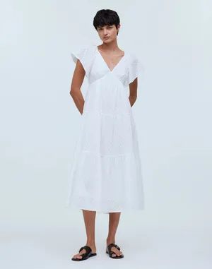 NWT Madewell Tie-Back Flutter-Sleeve Tiered Midi Dress thumbnail 2