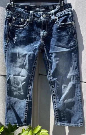 Miss Me Jeans Womens 27 Low Rise Signature Boot Cut Distress Beaded Embroidered thumbnail 1