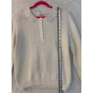 Blair‎ Boutique Vintage Lace Collar Pearl Button Knit Sweater Off-White Large thumbnail 4