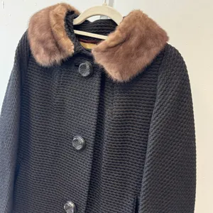 Vintage John Wanamaker Fur Collar Textured Wool Overcoat ILGWU Union Made Black thumbnail 4