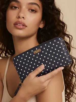 Kate Spade Navy blue Polka Dot Zip Around Wallet with Gold Logo thumbnail 1