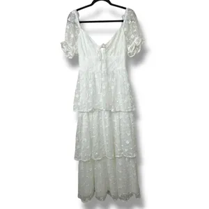 NEW Lulus Precious Sweetie White Floral Embroidered Sweetheart Airy Midi Dress thumbnail 5