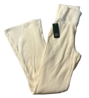 Wild Fable Cream Ribbed Knit Flare Pants High Rise Small NWT Cream M9589L thumbnail 1