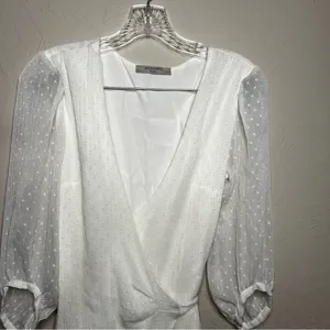 All Saints Jade Off‎ White Ruffle Swiss Dot Wrap Mini Dress thumbnail 7