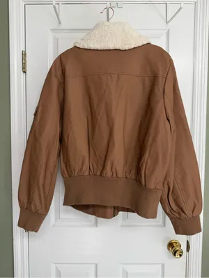 Therapy Boutique Camel Bomber Jacket with Cream Sherpa Collar thumbnail 2