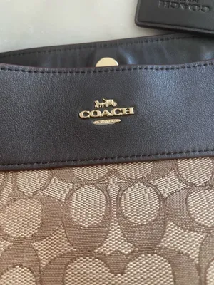 Coach Lexy Shoulder Bag F27579 Signature Jacquard Khaki Brown Leather Handbag thumbnail 7