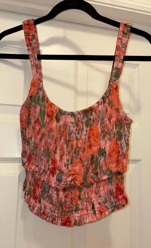 Smocked Tank Top in Pink-Orange Multi thumbnail 1
