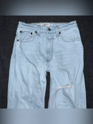 Abercrombie Fitch Jeans 90s Relaxed High Rise Light Wash Denim Distressed 2 LONG thumbnail 3