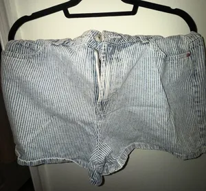 Primark Blue and White Striped Jean Shorts thumbnail 1