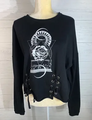 Hot Topic - Geometric Floral Lace Up Sweatshirt size L thumbnail 3
