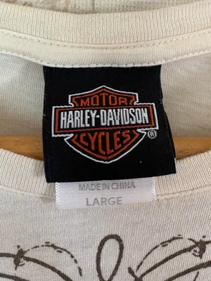 Y2K Harley-Davidson Cream White Studded Wing Embellished Biker Motorcycle Tee L thumbnail 8