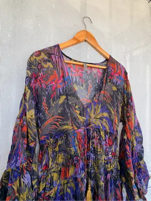 Anthropologie Purple Multi Floral summer Tie-Waist Maxi Dress thumbnail 3