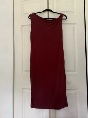 818 Clothing Dark Red Wine Assymmetrical Dress Stretch Midi Knee Length Dress M thumbnail 7