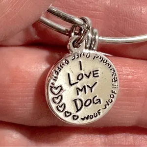 Shine I Love My Dog Silver Tone Stainless Steel Charm Bangle Bracelet Neutral thumbnail 6