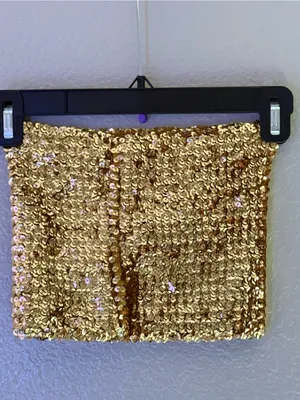 Gold Sequin Paillette Tube Top One Size S M Stretch Strapless Crop Party Y2K thumbnail 8