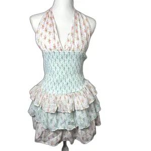 Altar'd State beautiful floral smocked ruffle dress size XL Halter Coquette thumbnail 5