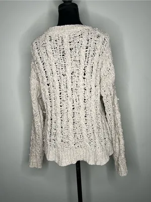 American Eagle Outfitters Open-Knit Cream Crewneck Sweater thumbnail 3