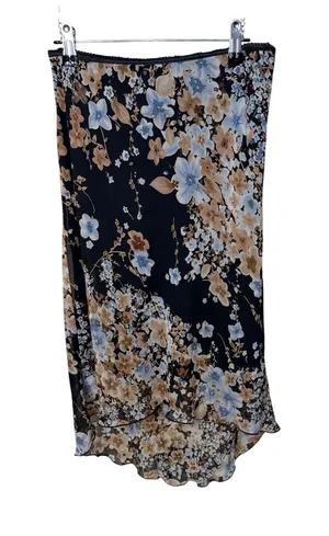 Jonathan Martin‎ Vintage Floral High Low Midi Skirt Black Blue Tan Medium USA thumbnail 1
