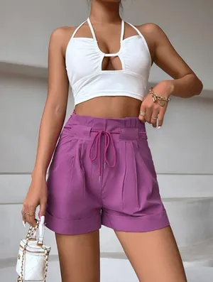 SheIn Paper bag High Waist Shorts thumbnail 1