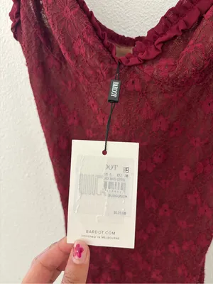 Bardot Alegra Stretch Lace Midi Dress in Burgundy nwt thumbnail 4