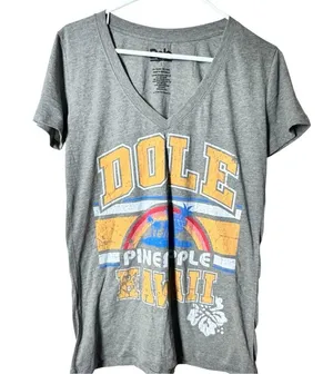 Dole Women's Gray Distressed Pineapple Graphic V-Neck Short Sleeve T-Shirt thumbnail 3
