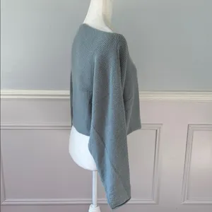M. Rena Off-the-Shoulder Light Blue Sweater Sz Small Ribbed Oversized Cropped thumbnail 7