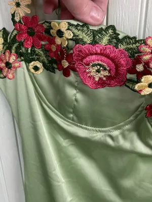 Y2K Fairycore Green Satin Slip Maxi Dress Size Medium Flower Strap Bodycon thumbnail 10