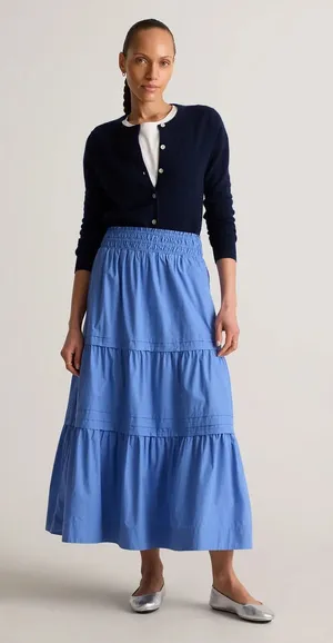 Quince 100% Organic Cotton Poplin Tiered Maxi Skirt True Blue Size M thumbnail 1
