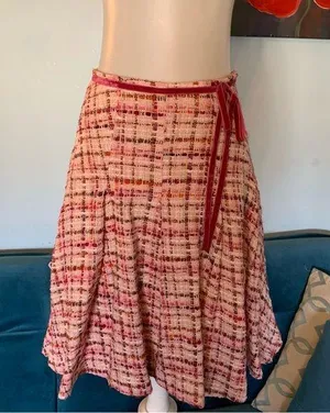 Tibi Tweed Pink Lined Skirt Size 6 Wool Linen Blend thumbnail 1