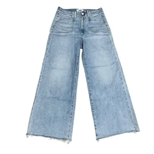 Paige Anessa Wide Leg Jeans High Rise‎ Patch Pocket Raw Hem Shooting Star 27 thumbnail 3