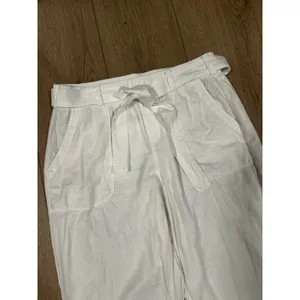 Soho Street New York & Company White Linen Blend Tie Waist Tapered Pants Small thumbnail 2