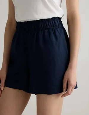 Quince Women's 100% European Linen High Waisted Shorts Deep Navy Size L thumbnail 1